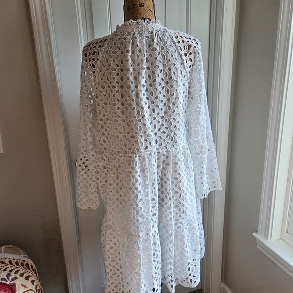 J Crew Tiered Embroidered Eyelet Dress Size L White - Picture 5 of 14